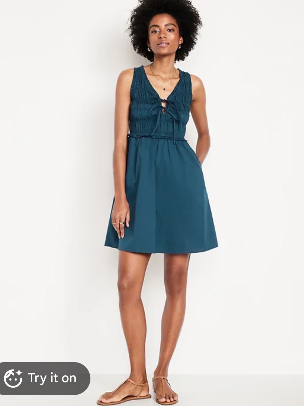 Old Navy Teal Smocked Bodice Fit & Flare Mini Dress
